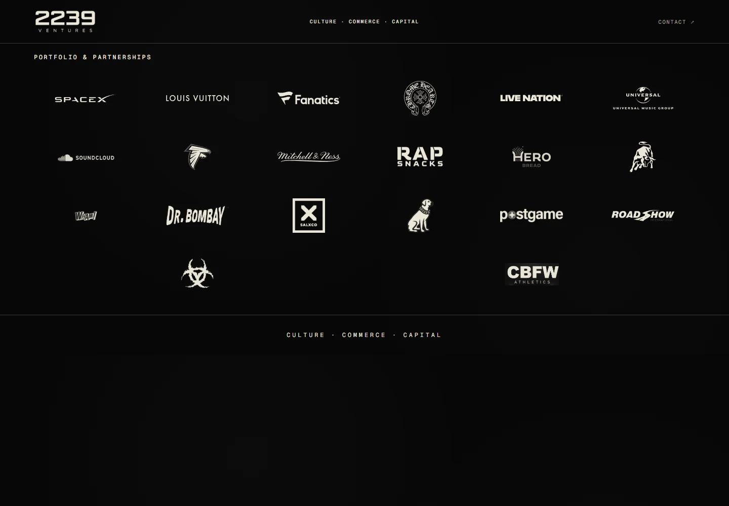Actual screenshot of the 2239 Ventures landing page